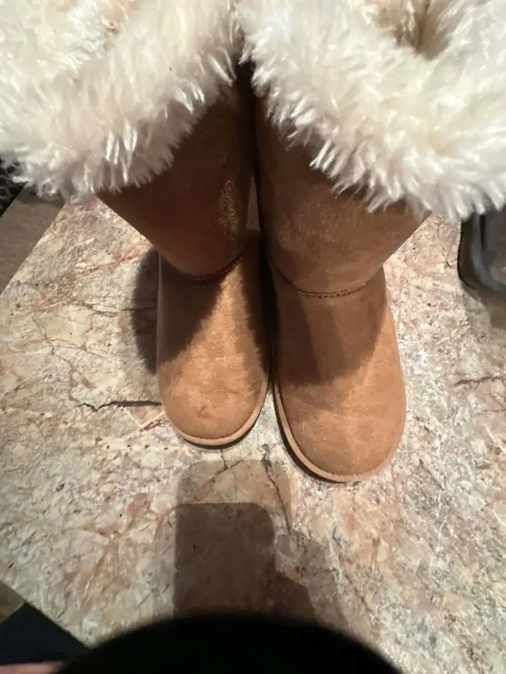 Tan Suede Faux-Fur Lined Winter Boots with Back Ribbon Detail